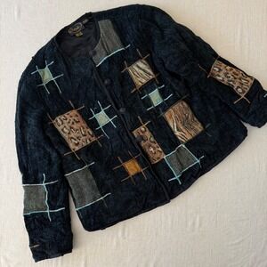 Alex Kin Vintage Patchwork Animal Print Jacket Black Missy Large Art to Wear